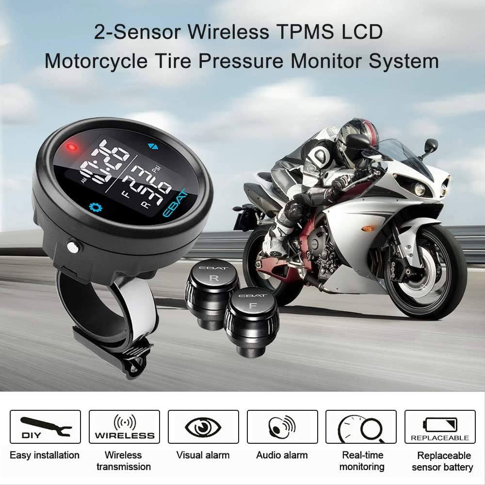 Steel Mate Motorcycle Tire Pressure Monitoring System - Universal TPMS for  Motorcycle Oversized LCD Screen with Display Time in Real Time and Tire